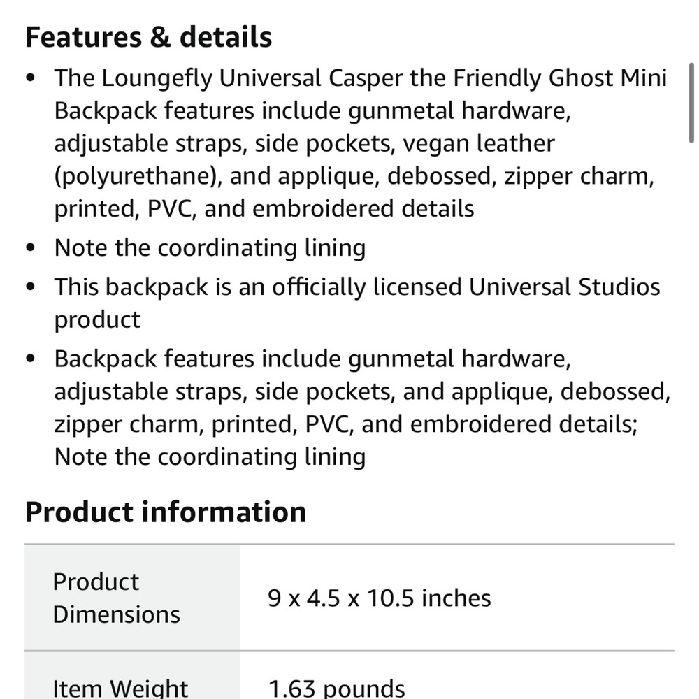 NWT Loungefly Casper Friendly Ghosty Glow In Dark Faux Leather Mini Back Pack - Picture 10 of 12